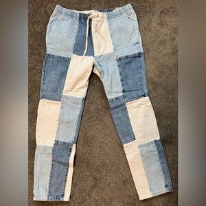 Pac Sun Patchwork Blue and White Men Jeans